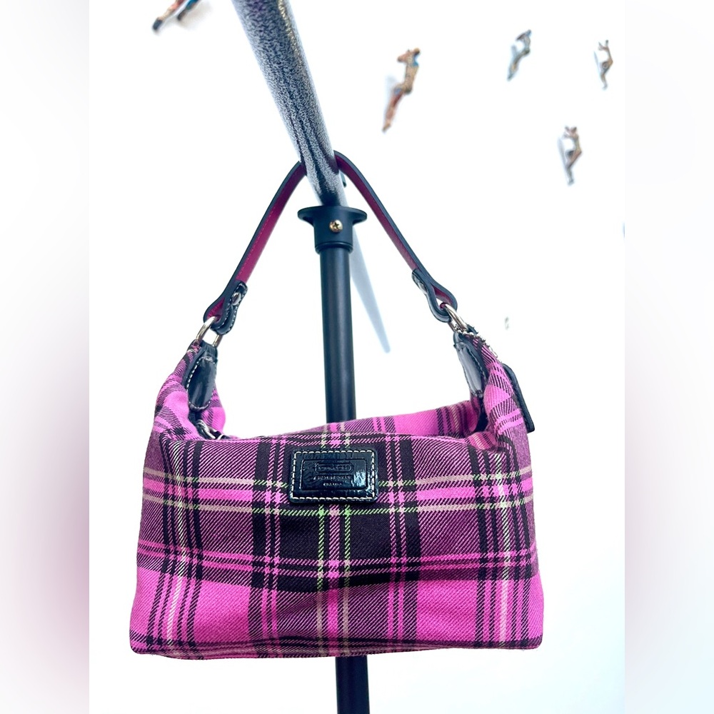 Coach Pink and Green Stripe Plaid Small Shoulder Bag - Like New!